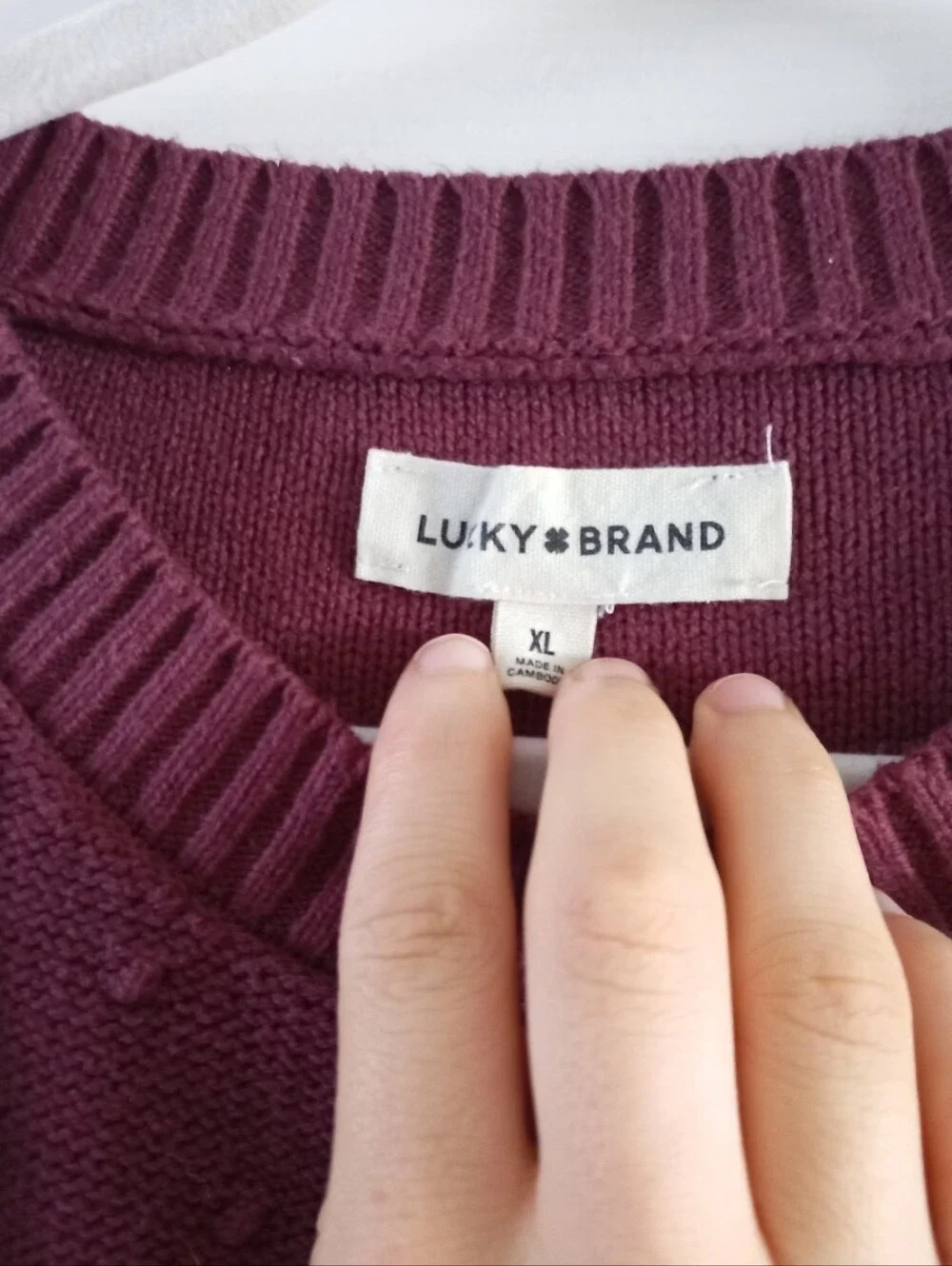 Lucky Brand wine color pointelle knit floral embroidered cardigan sweater